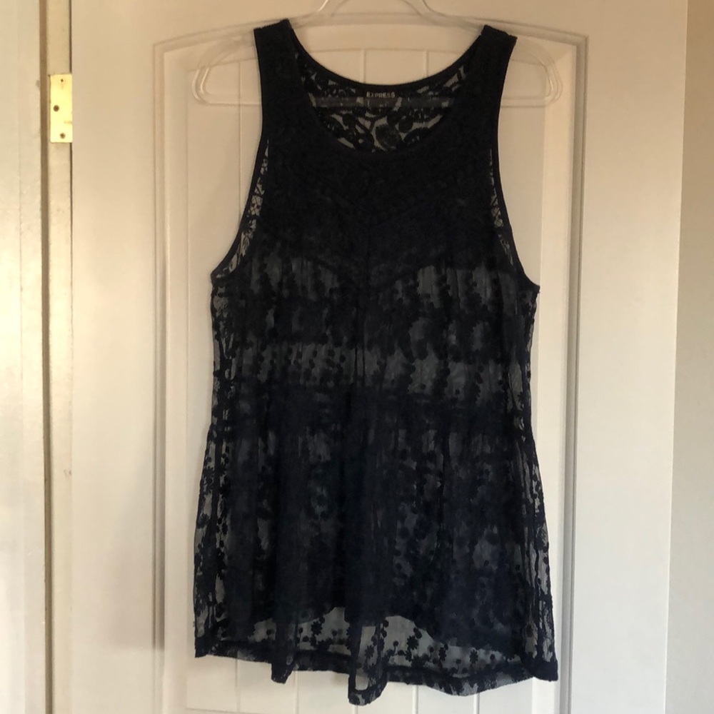 Navy Blue Sheer Lace Tank